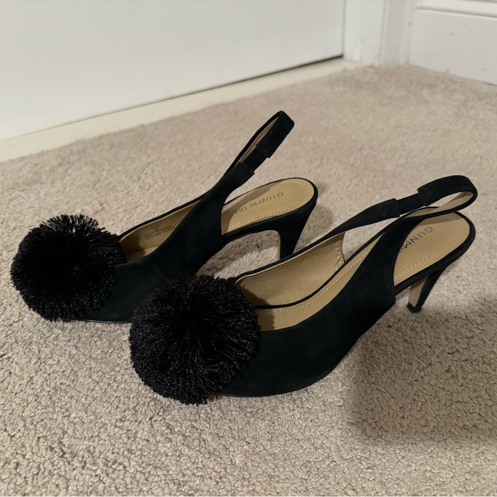 Gunmetal Brand - Viona Pom Pom Sling Back Heels